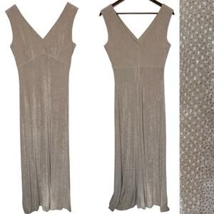 En Francais by Huey Waltzer Sleeveless Double V Sparkle Knit Maxi Dress Vtg sz 8